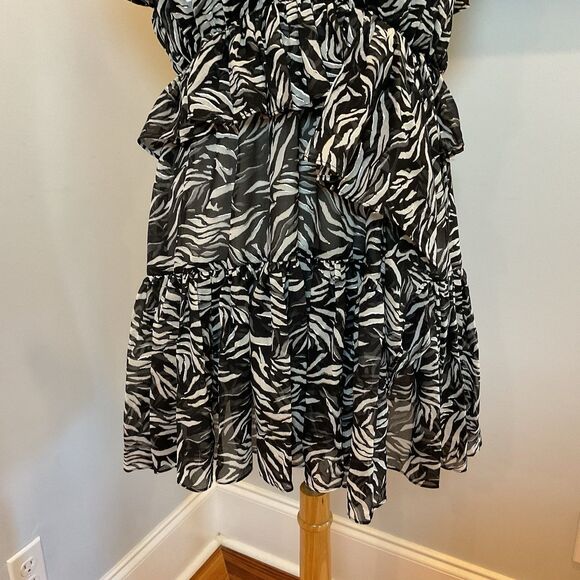 The Kooples Zebra Print Ruffled Mini Dress Size 3 (US 8) Flutter Sleeve NWT $370 - Picture 6 of 13